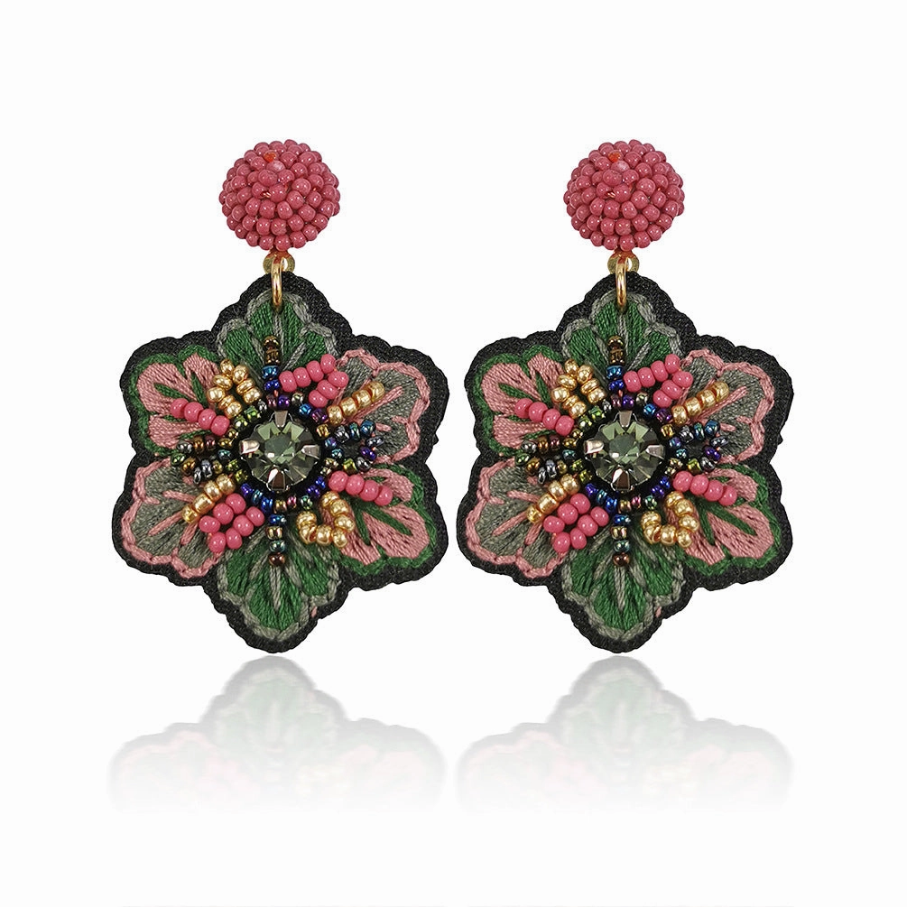Wholesale Embroidery Flower Shape Mixed Material Earrings
