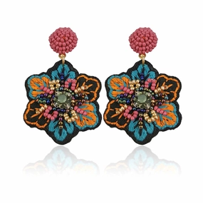 Wholesale Embroidery Flower Shape Mixed Material Earrings