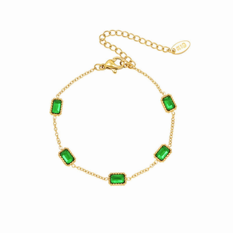 Wholesale Emerald Zircon Titanium Steel Bracelet