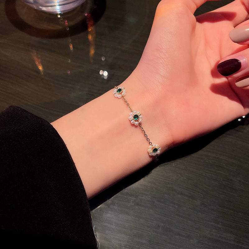 Wholesale Emerald Zircon Titanium Steel Bracelet