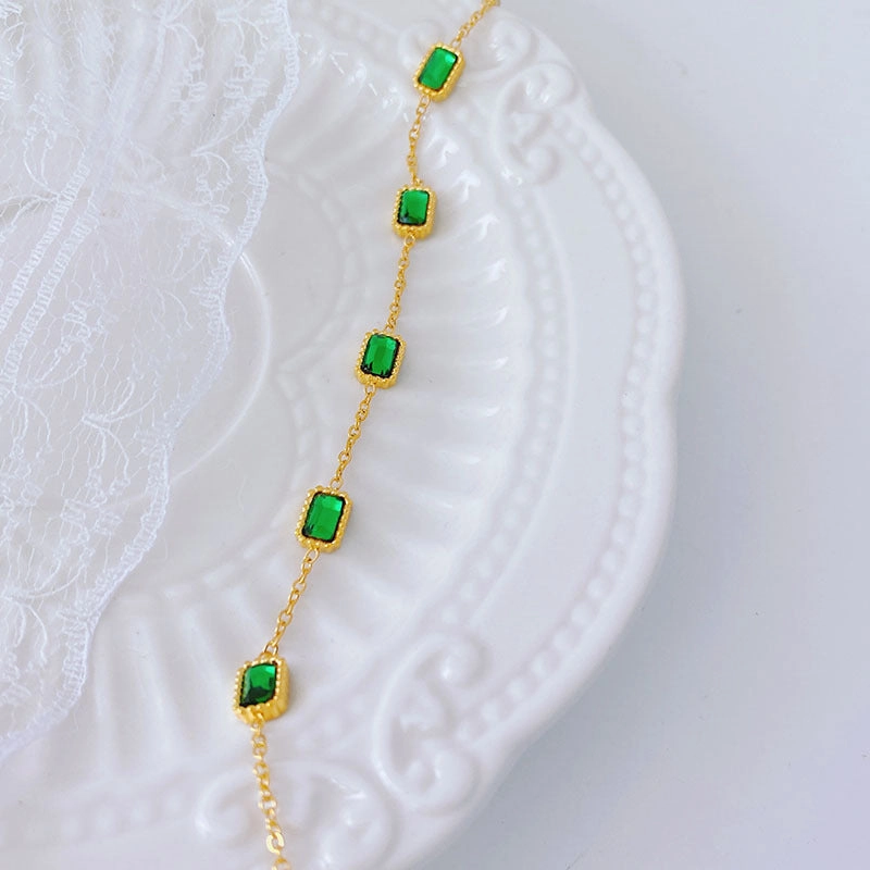 Wholesale Emerald Zircon Titanium Steel Bracelet
