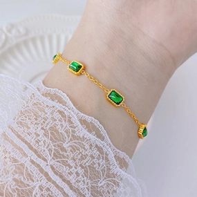 Wholesale Emerald Zircon Titanium Steel Bracelet