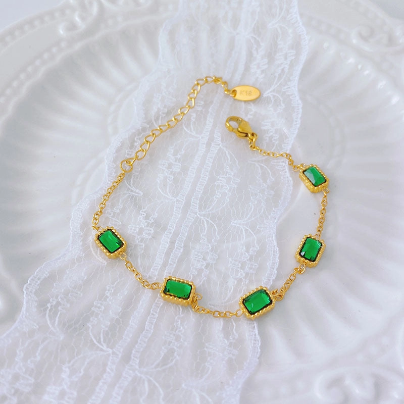 Wholesale Emerald Zircon Titanium Steel Bracelet