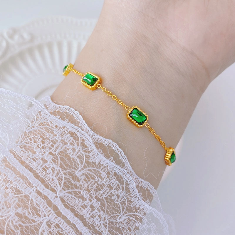 Wholesale Emerald Zircon Titanium Steel Bracelet