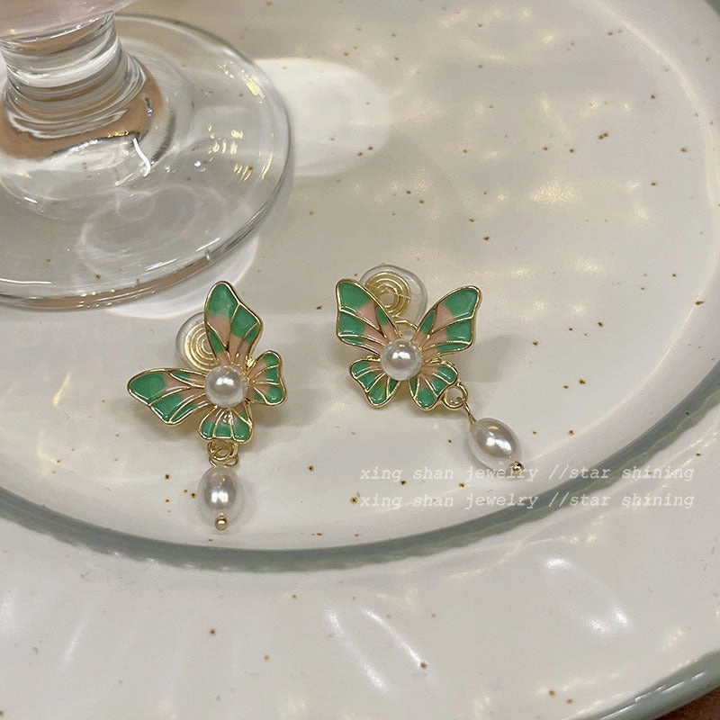 Wholesale Enamel Butterfly Alloy Earrings