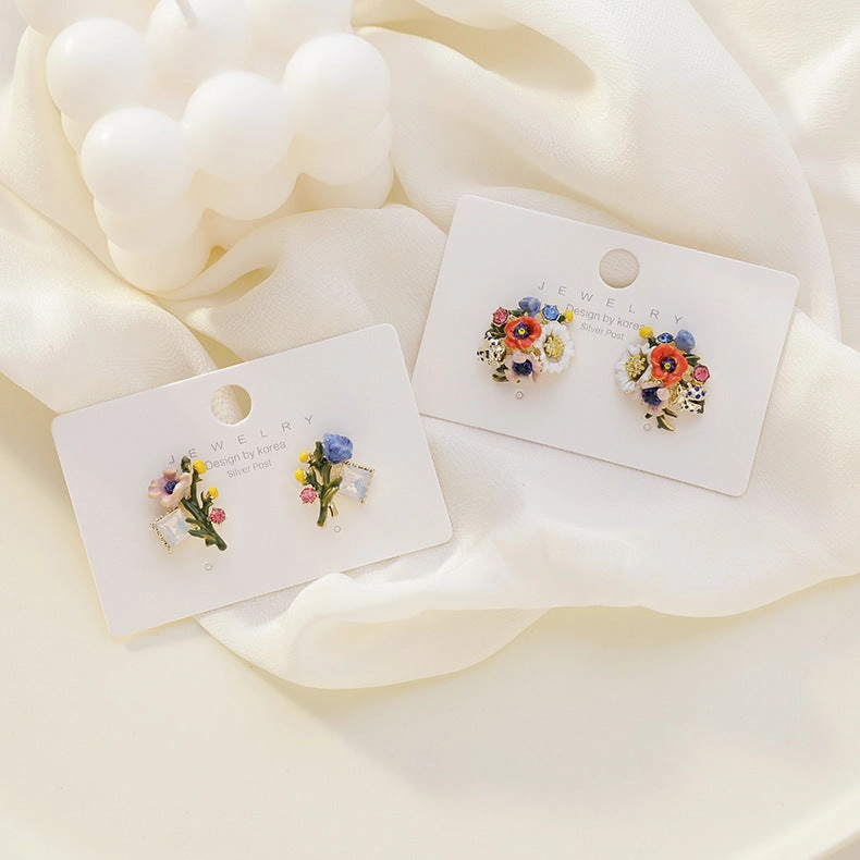 Wholesale Enamel Color Glaze Flower Earrings
