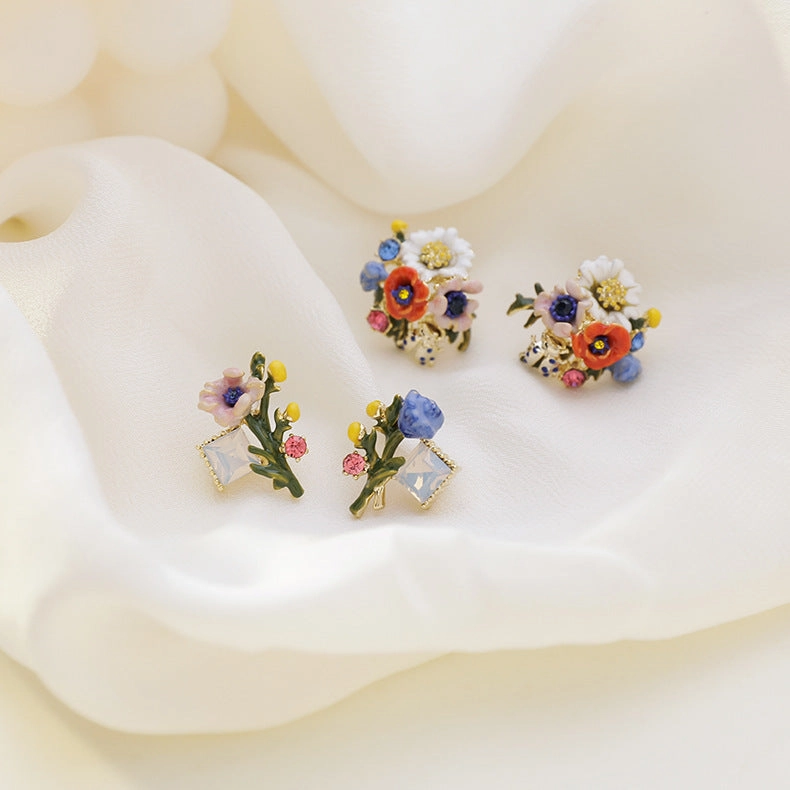 Wholesale Enamel Color Glaze Flower Earrings