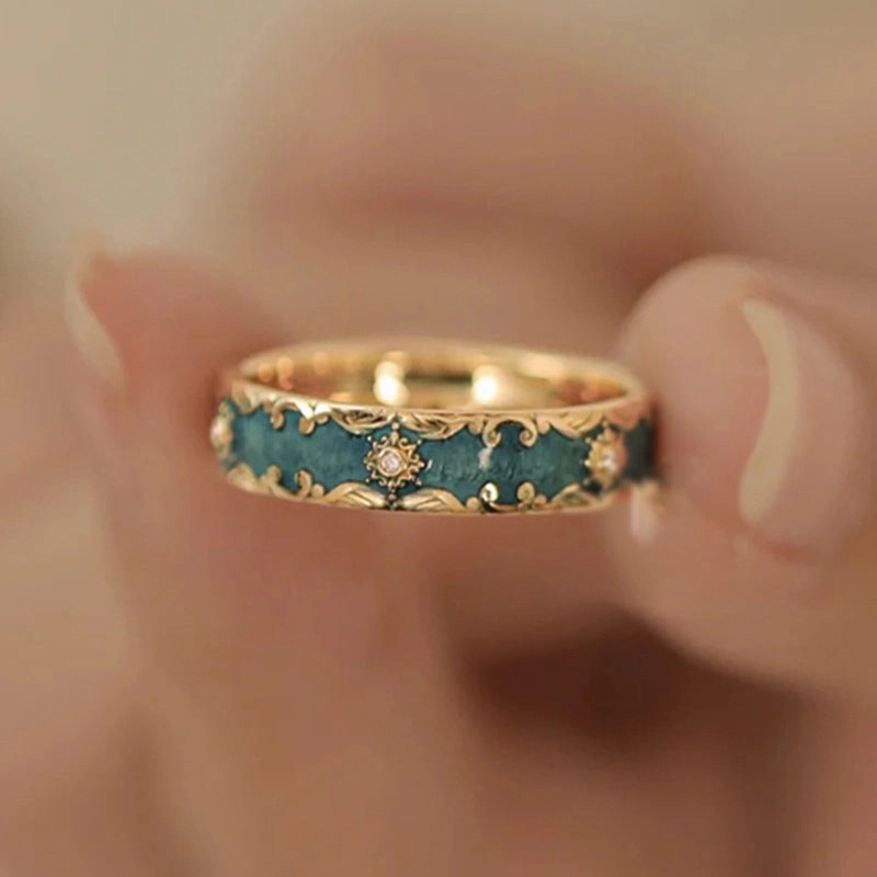 Wholesale Enamel craft pattern fairy temperament green enamel ring