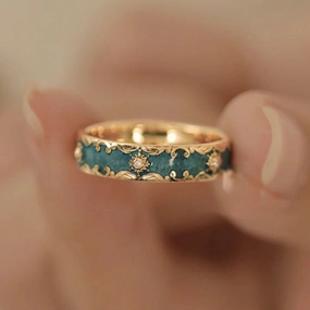 Wholesale Enamel craft pattern fairy temperament green enamel ring