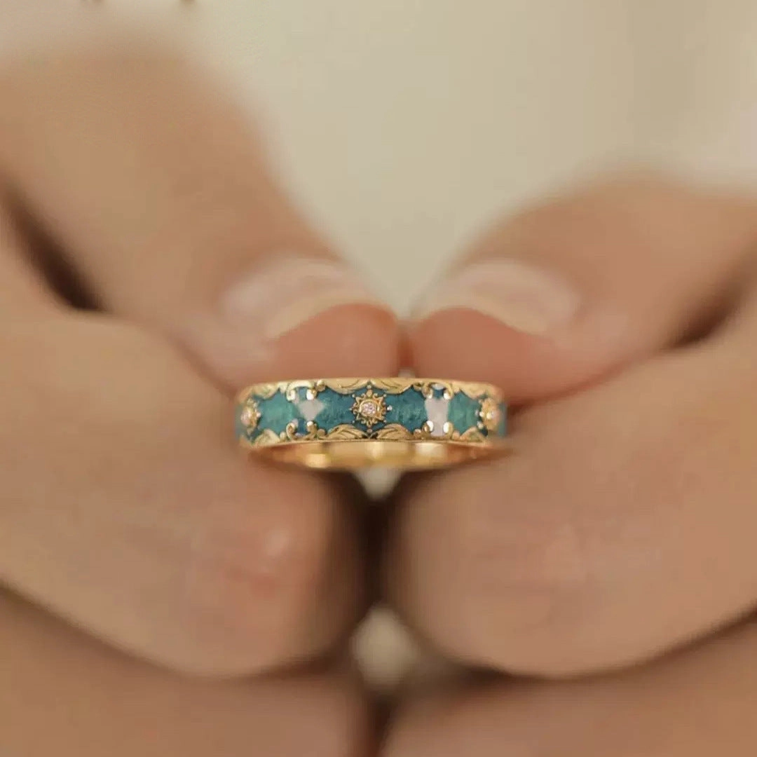 Wholesale Enamel craft pattern fairy temperament green enamel ring