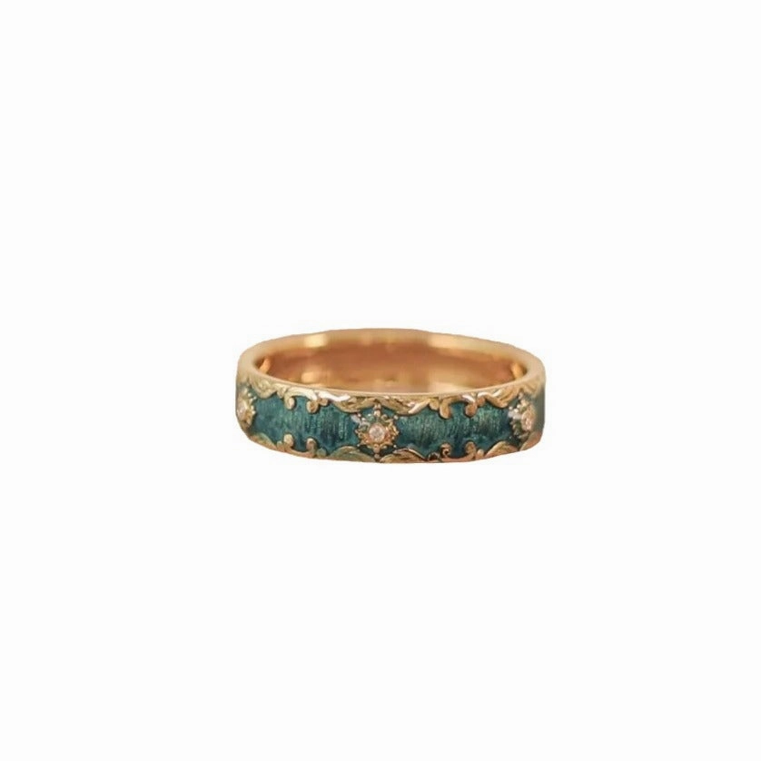 Wholesale Enamel craft pattern fairy temperament green enamel ring