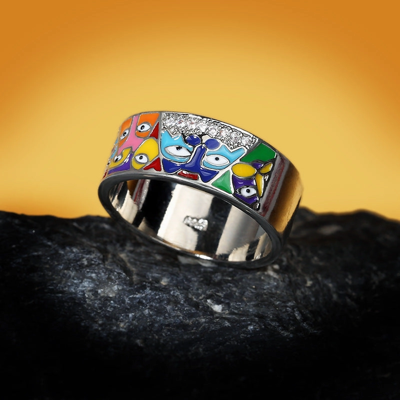 Wholesale Enamel Inlaid Diamond Multi Eye Brass Rings