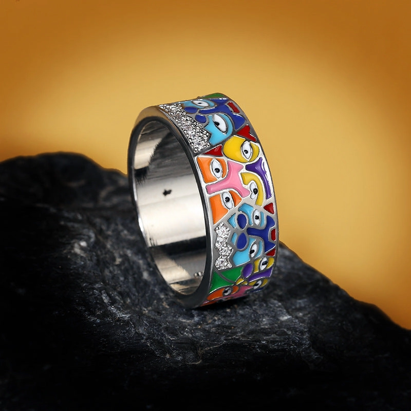 Wholesale Enamel Inlaid Diamond Multi Eye Brass Rings