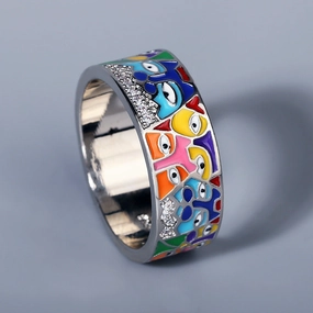 Wholesale Enamel Inlaid Diamond Multi Eye Brass Rings