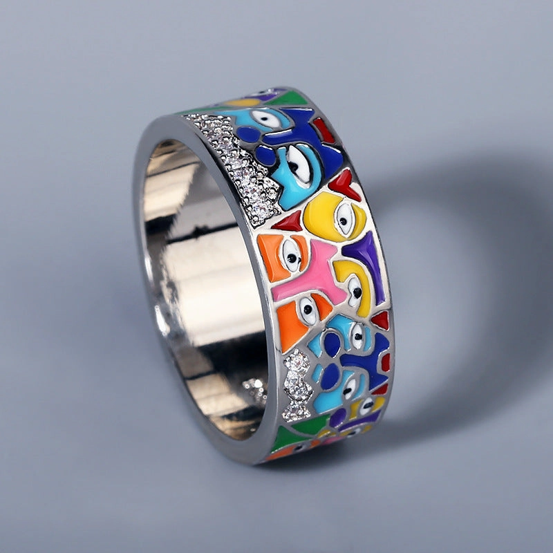 Wholesale Enamel Inlaid Diamond Multi Eye Brass Rings