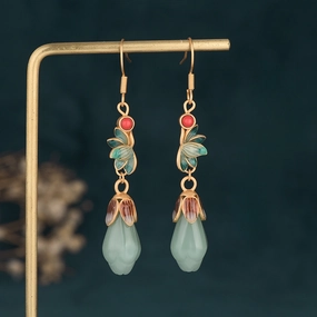 Wholesale Enamel Magnolia Flower Imitation Hetian Jade Earrings