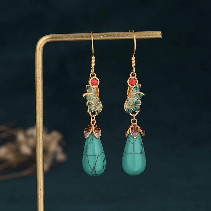 Wholesale Enamel Magnolia Flower Imitation Hetian Jade Earrings