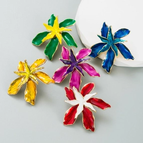 Wholesale Enamel Oil Drip Iris Alloy Earrings