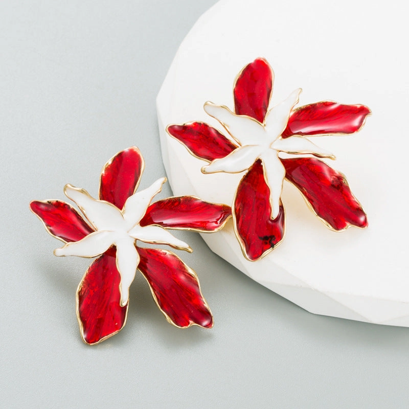 Wholesale Enamel Oil Drip Iris Alloy Earrings