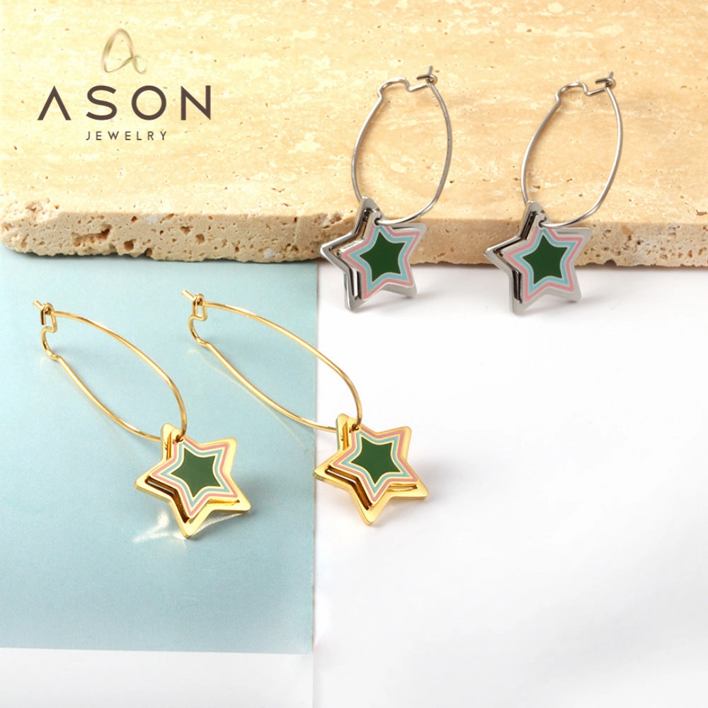 Wholesale Enamel Oil Painting Flowers Stainless Steel Earrings