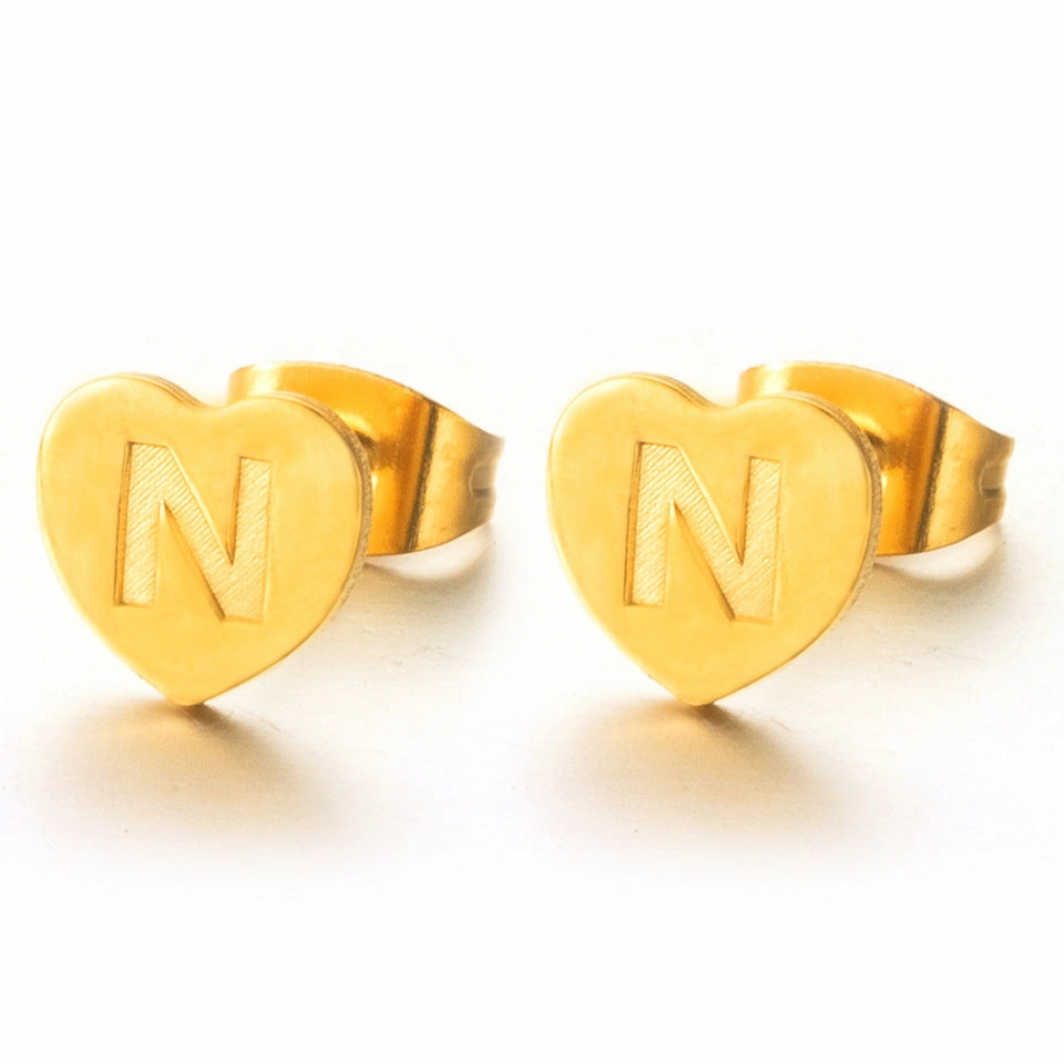 Wholesale English 26 Letter Gold Stainless Steel Earrings