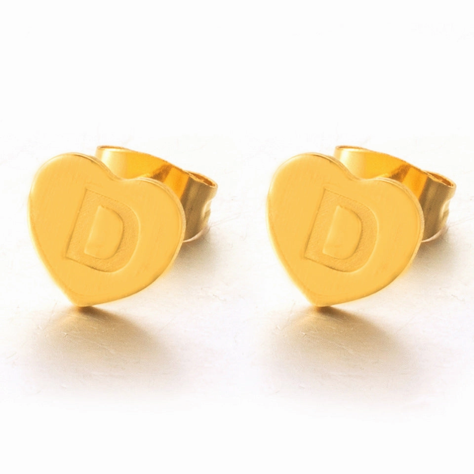Wholesale English 26 Letter Gold Stainless Steel Earrings