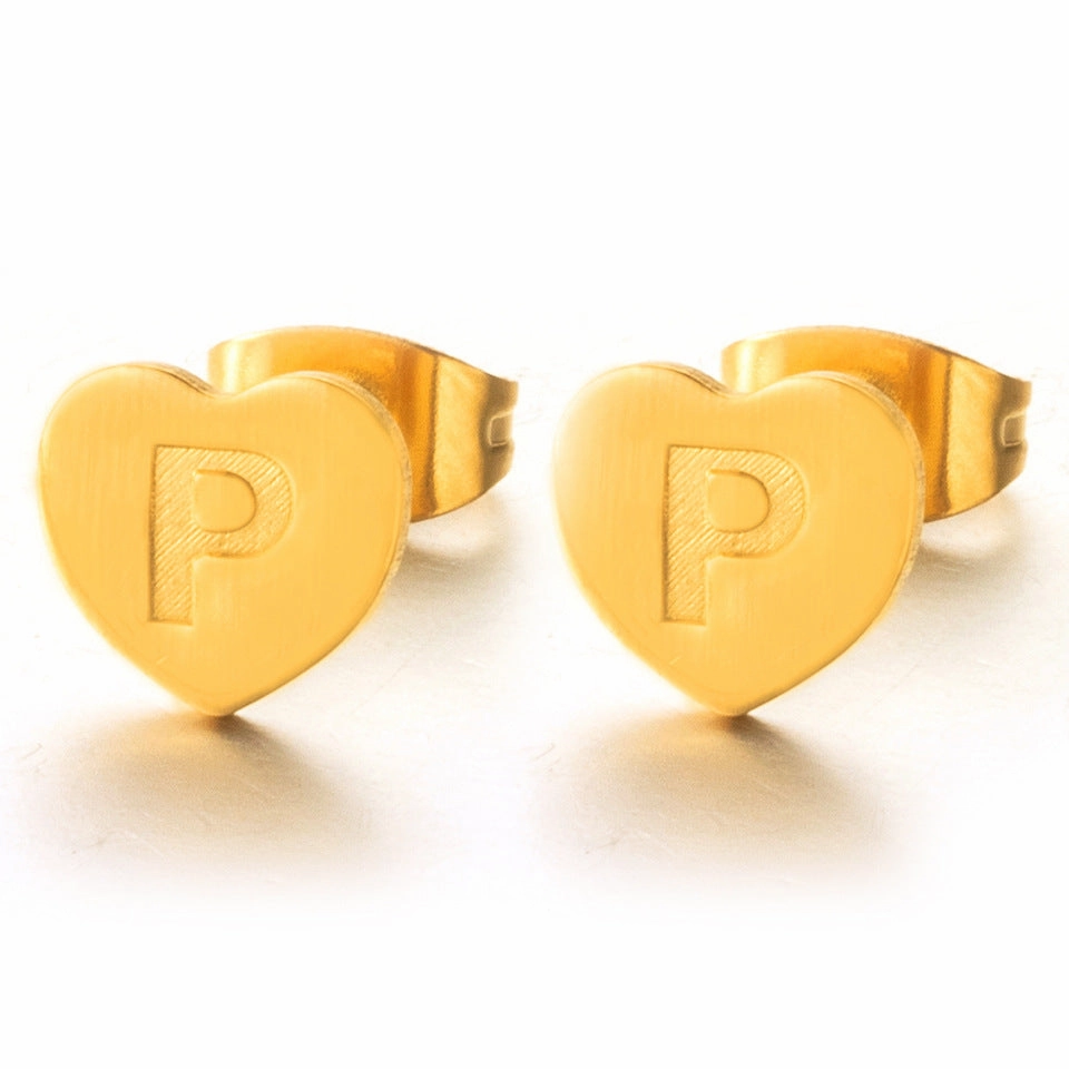 Wholesale English 26 Letter Gold Stainless Steel Earrings