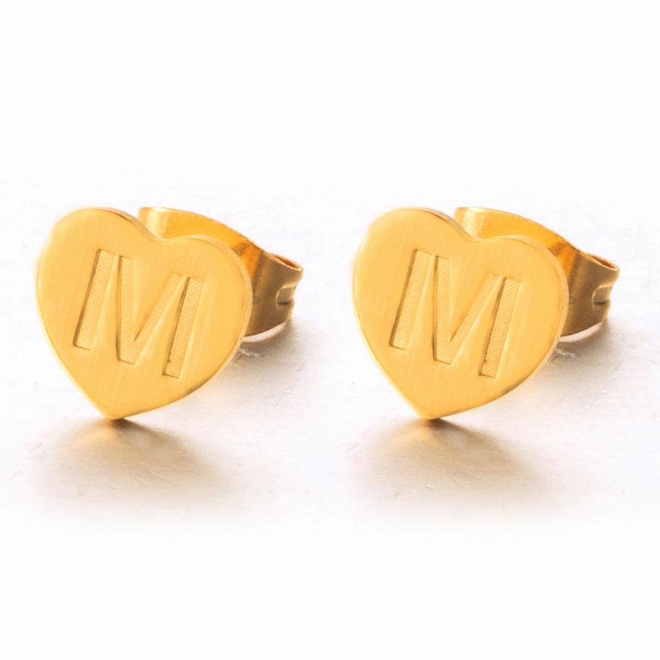 Wholesale English 26 Letter Gold Stainless Steel Earrings