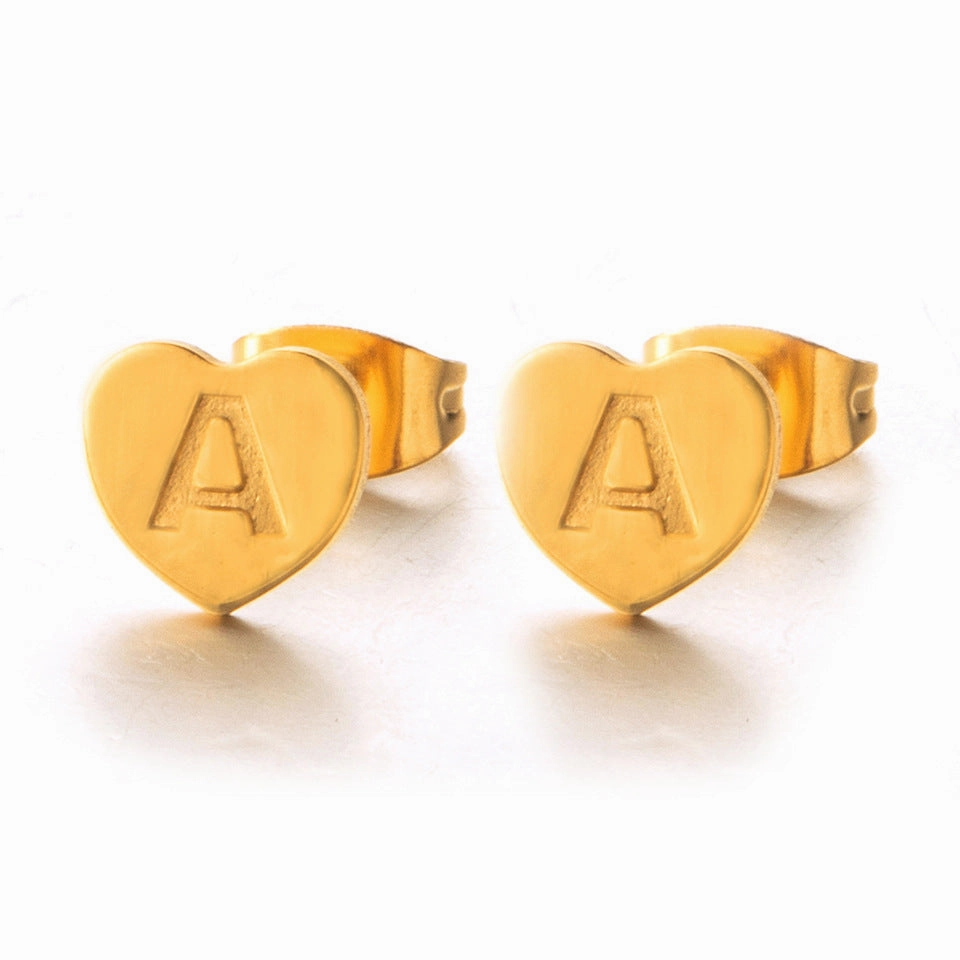 Wholesale English 26 Letter Gold Stainless Steel Earrings