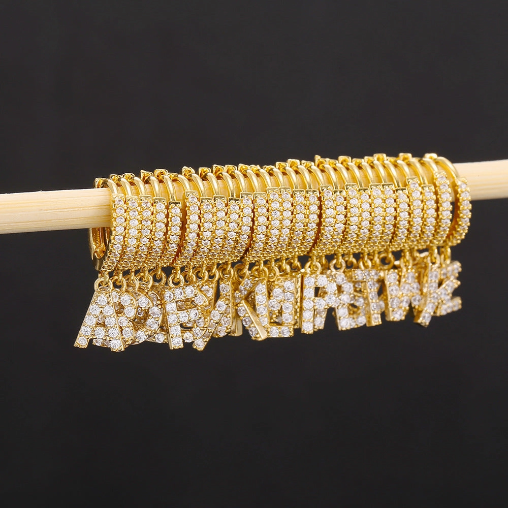 Wholesale English Alphabet Micropaved Zircon Earrings Copper