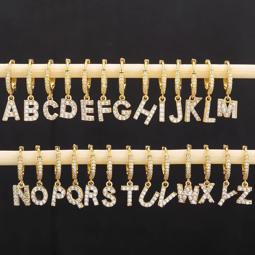 Wholesale English Alphabet Micropaved Zircon Earrings Copper
