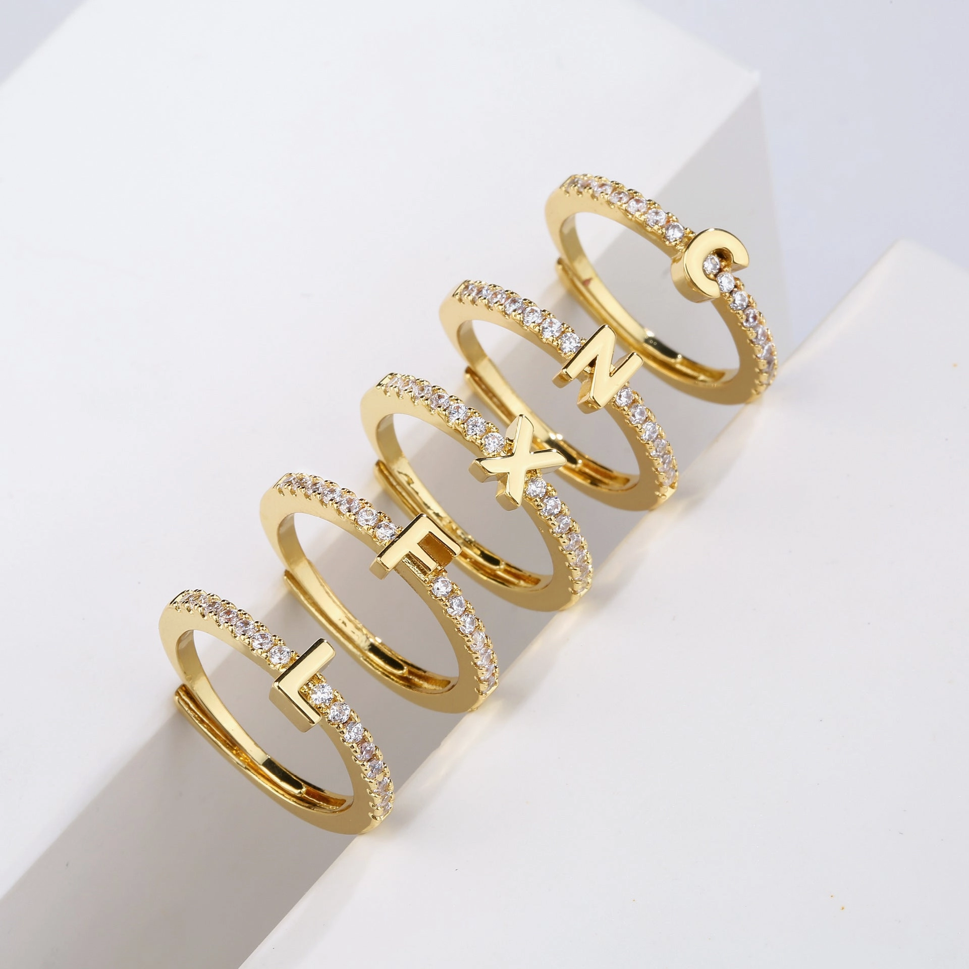 Wholesale English Letter Copper Open Ring