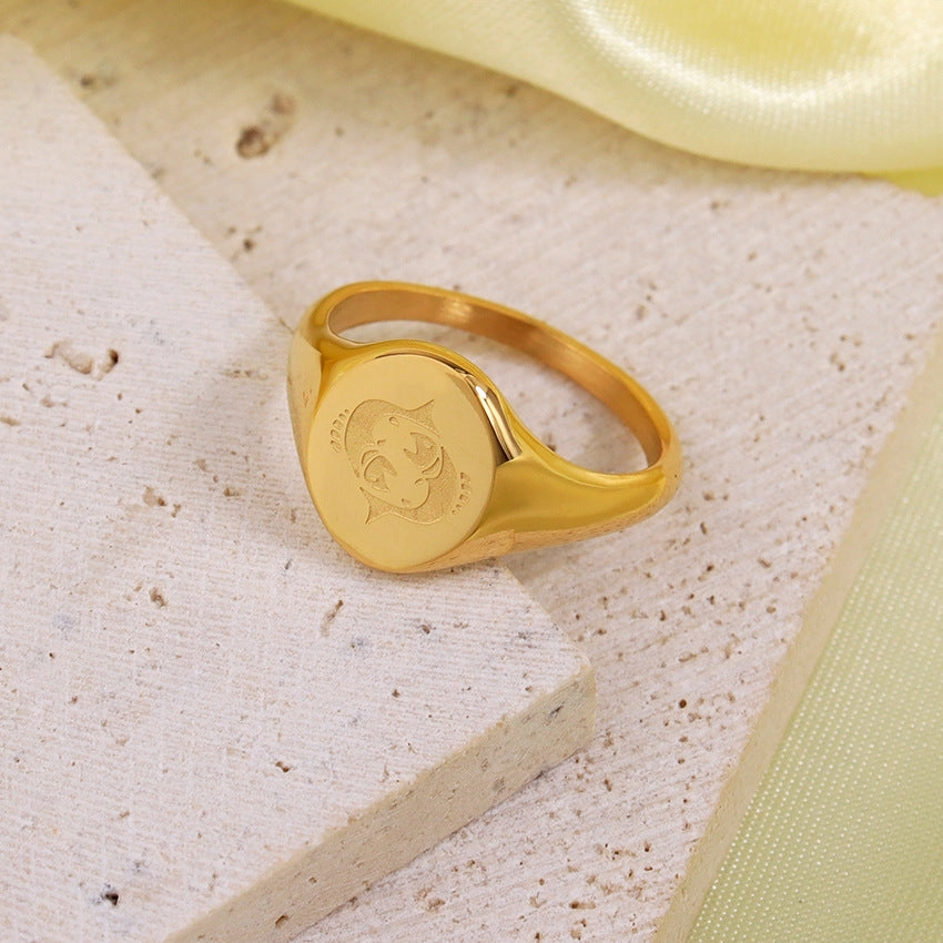 Wholesale Engraved Pattern Stainless Steel Electroplated 18K Gold Engraved Constellation Pattern Ring