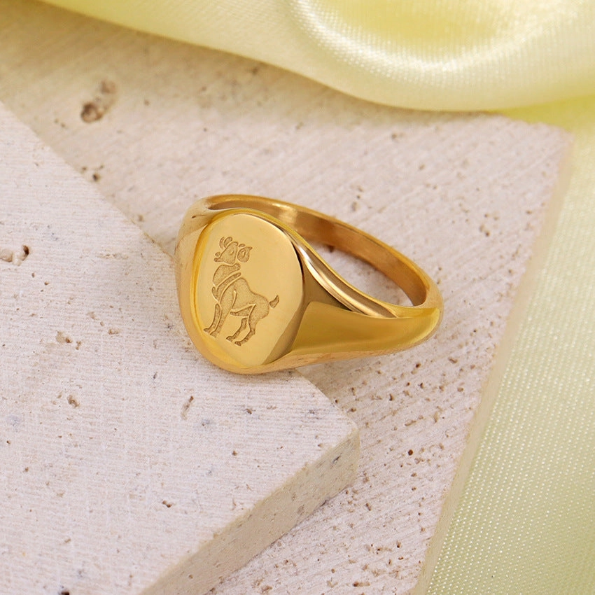 Wholesale Engraved Pattern Stainless Steel Electroplated 18K Gold Engraved Constellation Pattern Ring