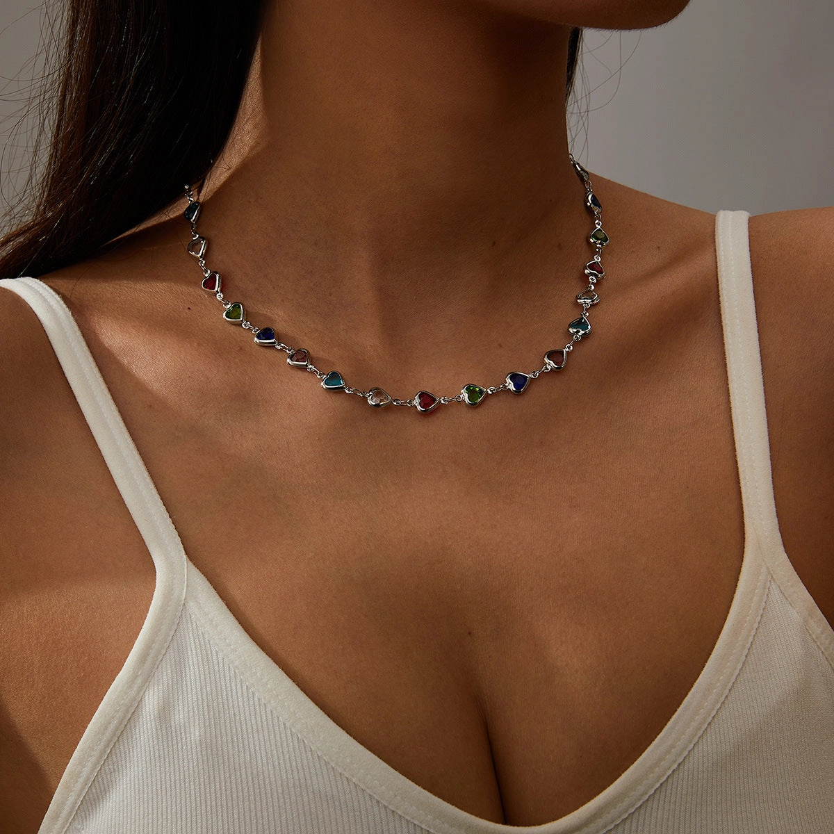 Wholesale Ethnic Heart Heart Glass Diamond Beaded Alloy Necklace