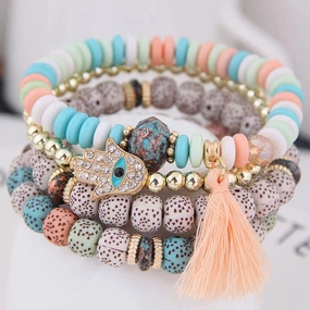 Wholesale Ethnic Multilayer Linden Beaded Alloy Bracelet