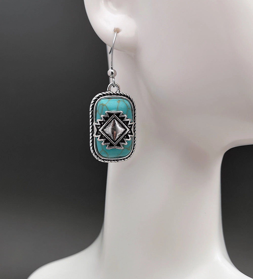 Wholesale Ethnic Shield Turquoise Metal Earrings
