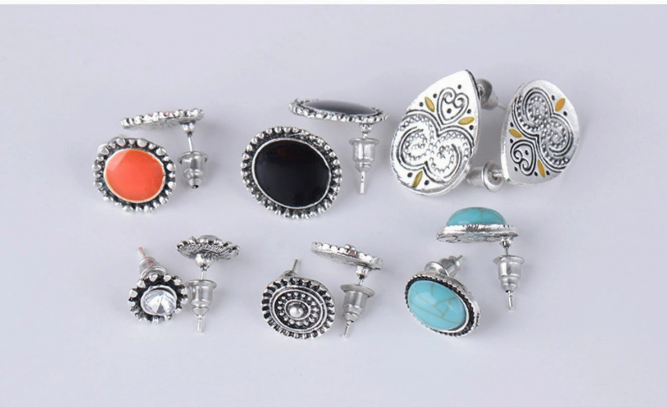 Wholesale Ethnic Style Bohemian Vintage Carved Turquoise Water Drop Earrings Set