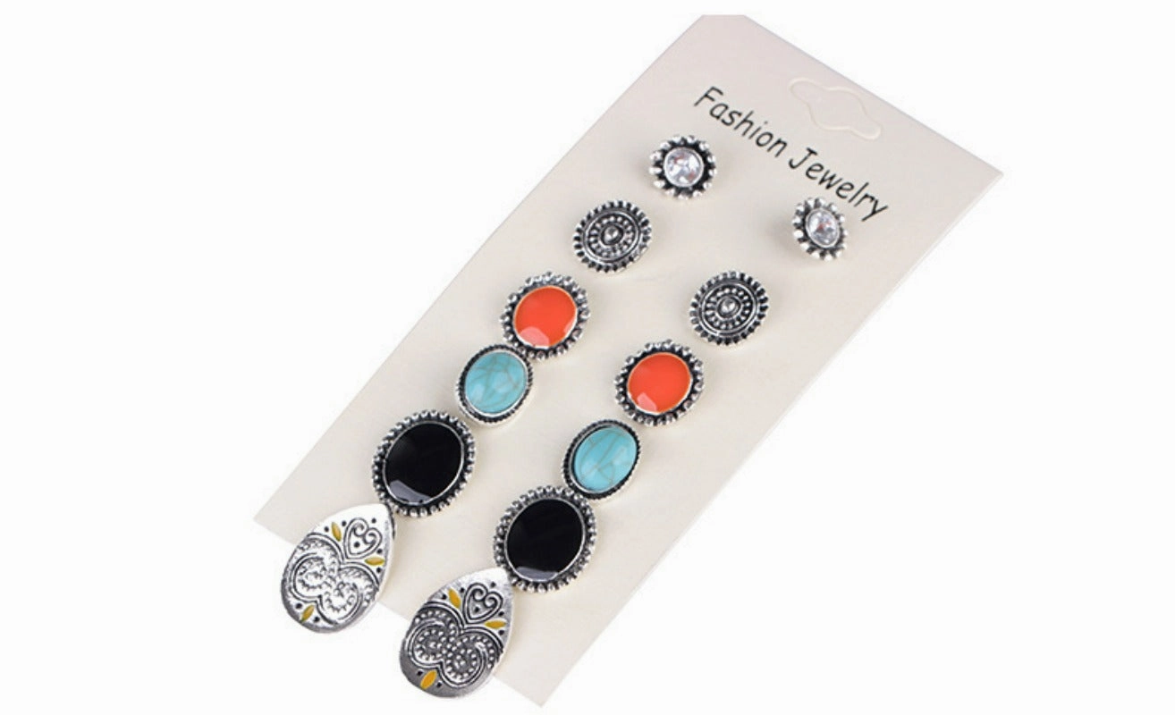 Wholesale Ethnic Style Bohemian Vintage Carved Turquoise Water Drop Earrings Set