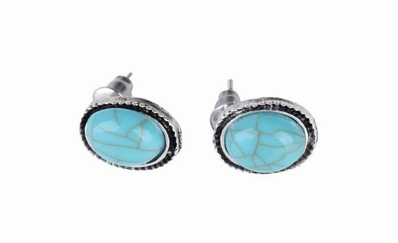 Wholesale Ethnic Style Bohemian Vintage Carved Turquoise Water Drop Earrings Set