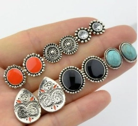 Wholesale Ethnic Style Bohemian Vintage Carved Turquoise Water Drop Earrings Set