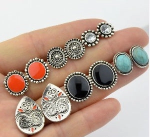 Wholesale Ethnic Style Bohemian Vintage Carved Turquoise Water Drop Earrings Set