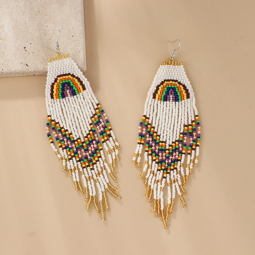 Wholesale Ethnic Style Braided Rice Beads Tassel Earrings