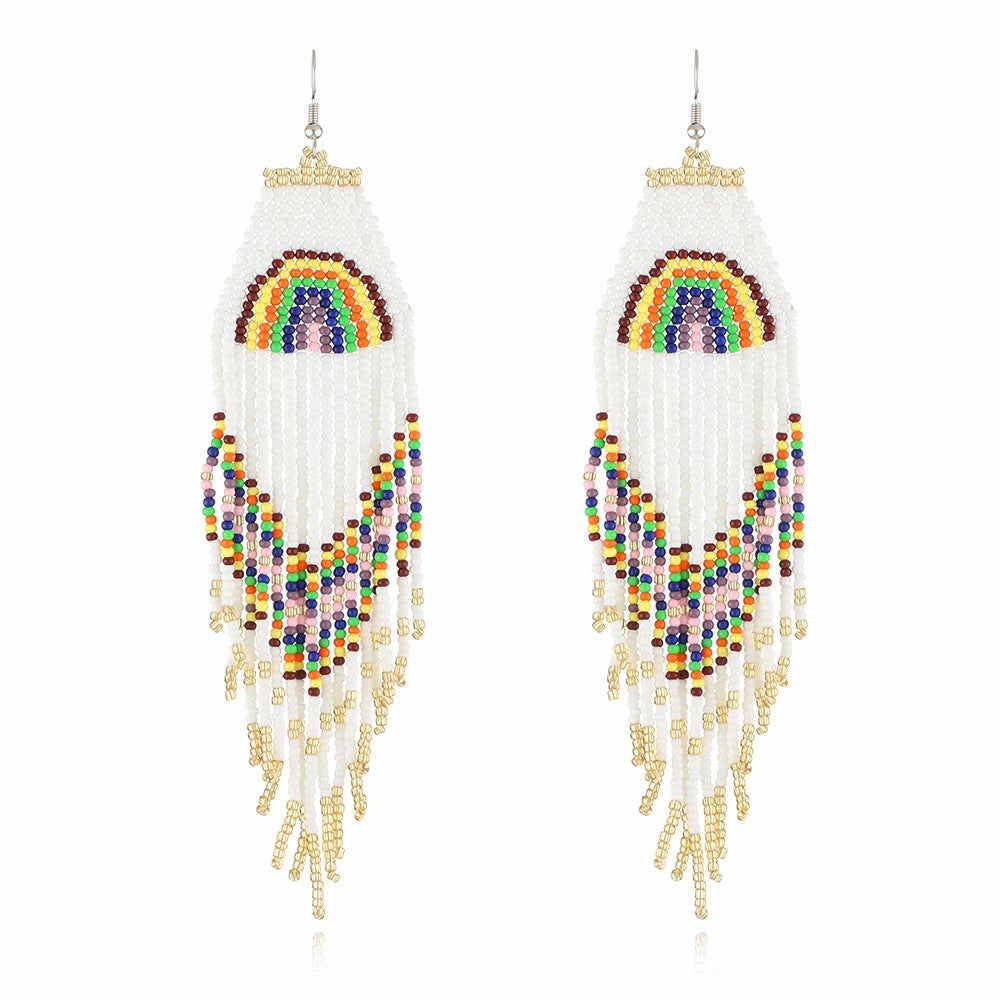 Wholesale Ethnic Style Braided Rice Beads Tassel Earrings