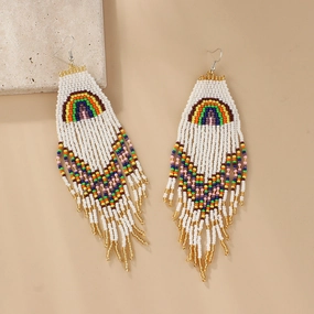 Wholesale Ethnic Style Braided Rice Beads Tassel Earrings