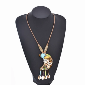 Wholesale Ethnic Style Crescent Moon Pendant Rice Beads Shell Tassel Necklace