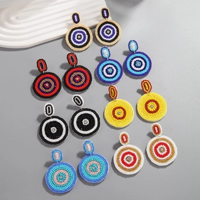 Wholesale Ethnic Style Geometric Disc Fabric Rice Bead Earrings