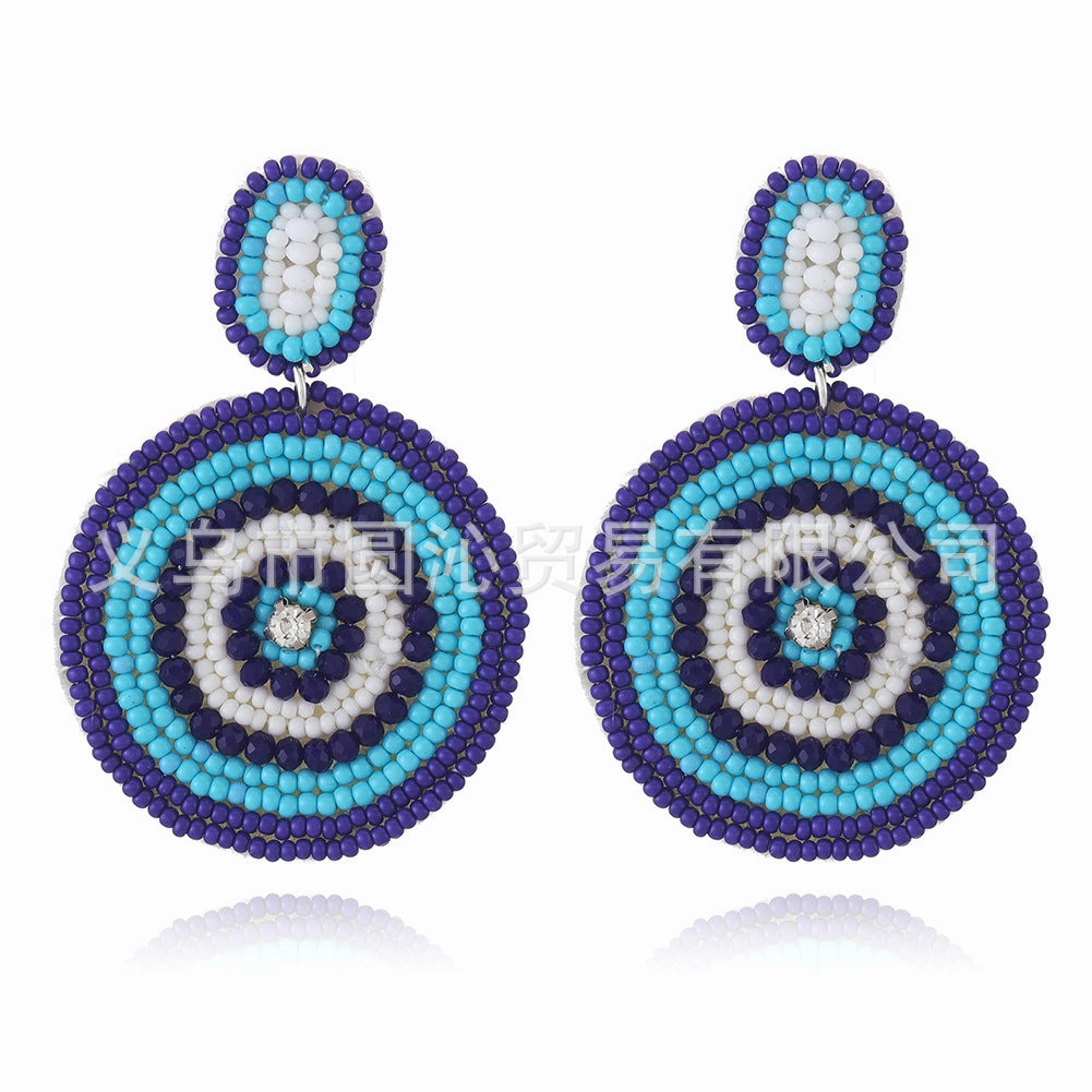 Wholesale Ethnic Style Geometric Disc Fabric Rice Bead Earrings