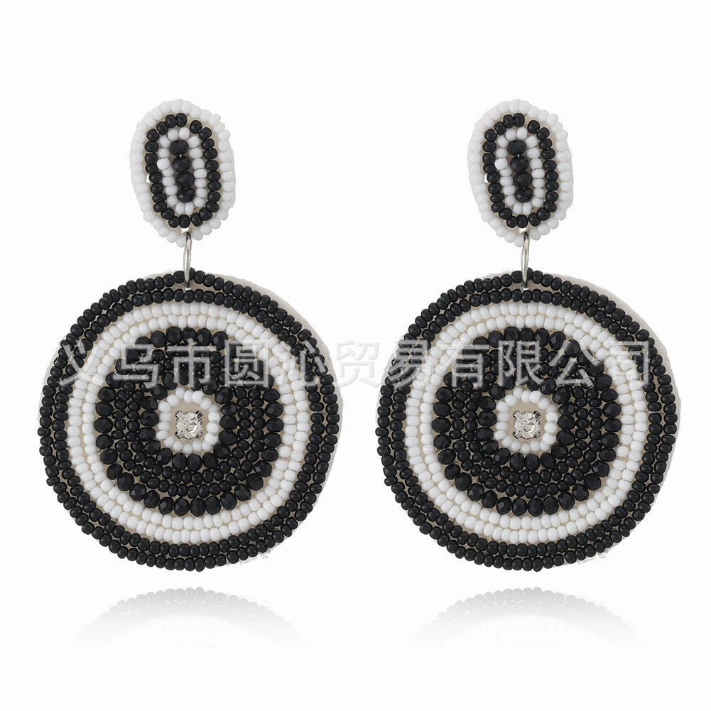 Wholesale Ethnic Style Geometric Disc Fabric Rice Bead Earrings