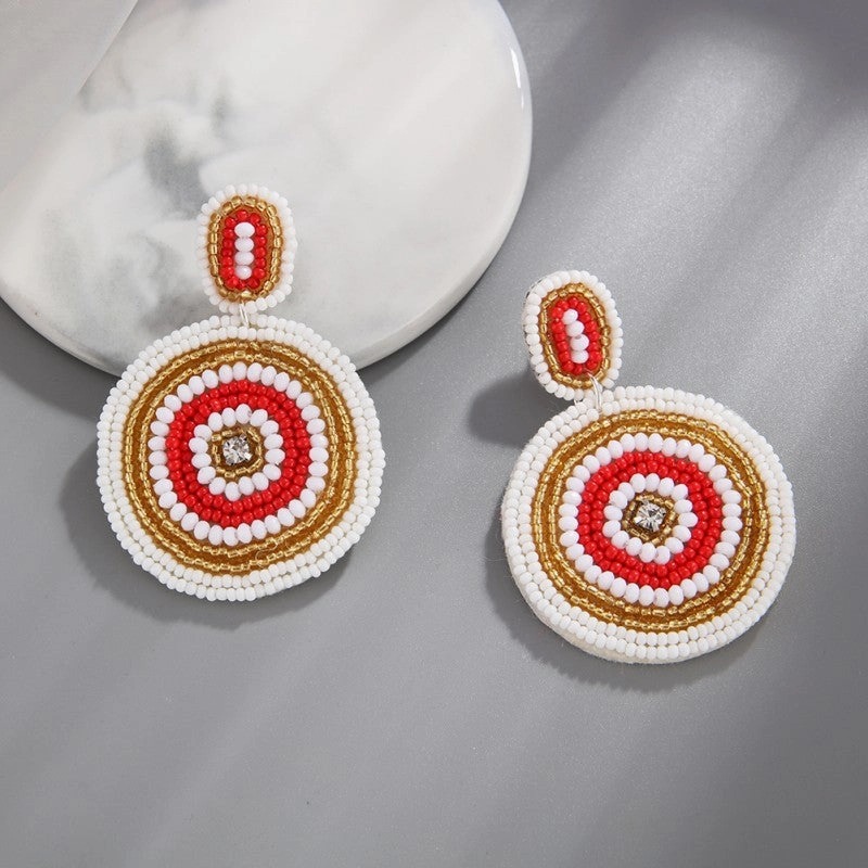 Wholesale Ethnic Style Geometric Disc Fabric Rice Bead Earrings